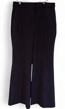 Express Pinstripe High-Waisted Wide Leg Pants Pleated Slacks Navy Blue White  12