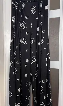 Dressed in lala Black Wide-Leg Pants with White Mystical Print