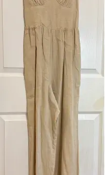 Japna Casual Jumpsuit‎ Wide Leg Spaghetti Strap Tie Back Tan Size S