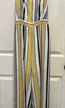 Mystree‎ Yellow Blue Striped Cotton Sleeveless Jumpsuit Women’s Medium NWOT