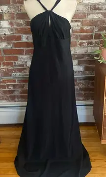 Ann Taylor Black Formal Holiday Open Front V Strap Maxi Dress Size 12