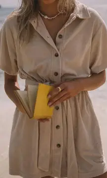 Araminta James Shirt‎ Dress Terry Cloth Toweling Biscuit Cream Tan Size Large