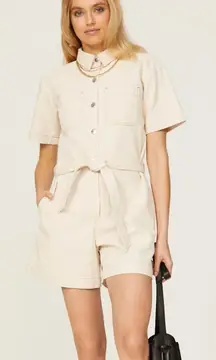 A.P.C. Romper Womens 34 X Small Off White Amelie Button Up Collared Cotton‎