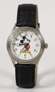 Disney Time Works Mickey Mouse Watch Womens Stainless Steel Back Genuine Leather