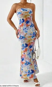 SHEIN Blue and Orange Maxi Pencil Skirt with Slit