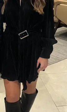 Mini black button up dress with belt 