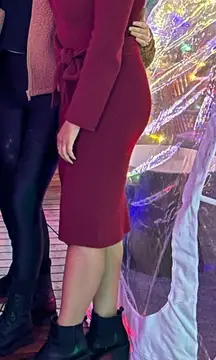 Maroon Sweater Dress With Belt