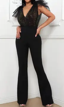 Black Mesh Sequin Jumpsuit   