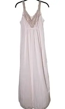 Vintage 80s Silky Nylon Lace Nightgown Slip Dress Romantic Cottage Small