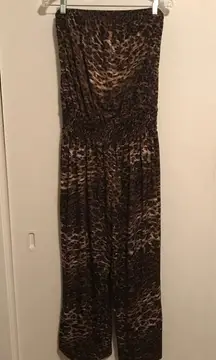 Cheetah Print Strapless Palazzo Pant Jumpsuit