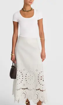 Madewell Eyelet Embroidered Maxi Skirt Linen Salt White Resort Boho US 00 NWT