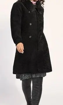 CAbi Women's Black Faux Suede Lining Teddy Bear Sherpa Overcoat Size Large 4622