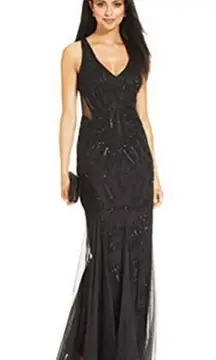 Black Long Beaded Illusion Gown