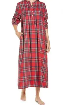 - LL Bean Womens Long Flannel NIghtgown Red Plaid  Cotton Made in USA Large