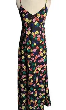 Sleeveless Sweetheart Maxi Sun Dress M Black Floral Adjustable Straps Shirring