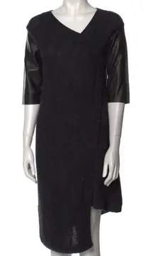 Costume National Wool Alpaca V Neck fall boho  Knit Dress formal Leather Sleeves