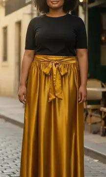 Gold Satin Tux Waist Maxi Skirt