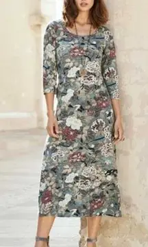 Peruvian Connection Capistrano Asian Birds Large Cotton Stretch 3/4 Sleeve Dress