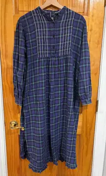 Lord & Taylor Plaid Flannel Prairie Dress Blue Green Cotton M Vintage Cottagecor