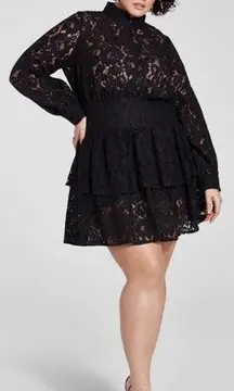 Fashion to Figure Madelyn Lace Ruffle Dress in Black