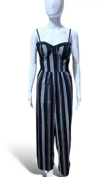 Women’s Sleeveless Jumpsuit Blue/White Striped Medium One Piece