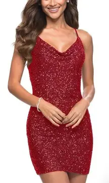 La Femme  red corset sequin mini dress