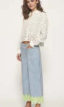 Anthropologie The Colette Cropped Wide-Leg Pants by Maeve: Embroidered Linen 10