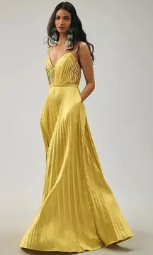 NWT Mac Duggal PLEATED PLUNGE NECK WIDE LEG JUMPSUIT