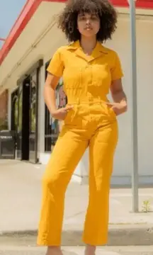 Big Bud Press Short Sleeve Zip Up Utility Jumpsuit in Mustard Yellow Size Medium