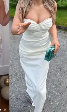 NWOT HOUSE OF CB Flora Ivory Satin Corset Side Slit Midi Dress sz L PLUS CUP