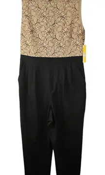 NWT Alice + Olivia Womens Black Gold Wool Lace‎ Bodice Jumpsuit 10