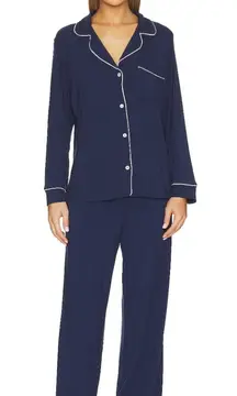EBERJEY Gisele Long Pajamas in Navy/ Ivory Size Medium