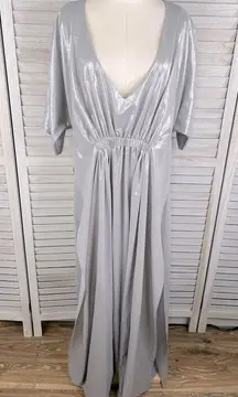 IRWIN GARDEN (New York City) Silver Maxi Dress w Flowy Sleeves-Large