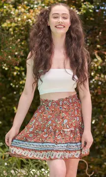 Comfy And Ready Floral Mini Skirt In Rust