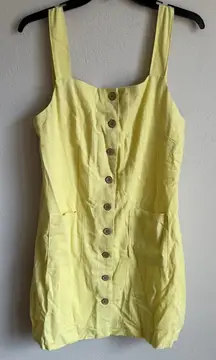 NWT Hunter & Brown Charteuse Yellow Linen Blend Button Up Mini Dress Womens L