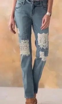 Sundance Magnolia Boho Mid-Rise Patchwork Lace Ankle Jeans Size 27