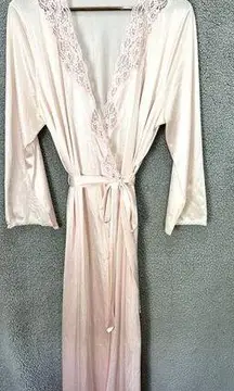 Vtg Vanity Fair Pink Nylon Lace Peignoir Lingerie Robe Retro Boudoir womens XL