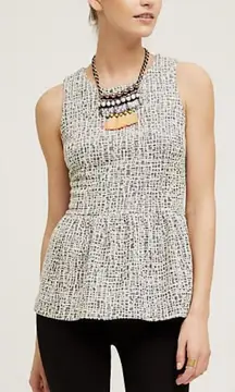 Anthropologie Amadi Womens Tweed Sleeveless Peplum‎ Blouse Black White Small NWT