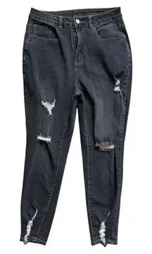 Womens Shein Curve Blackest Blue Rinse Distressed Raw Hem Jeans - Sz 0X
