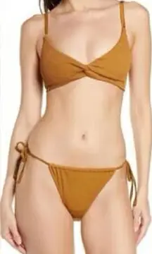 NEW Good American Always Fits Crinkle Bikini Set Swimsuit Bottoms Bronze Brown