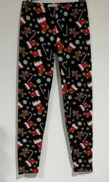 Woman’s 100 % Proof Small-medium Christmas Theme Leggings Black Red White