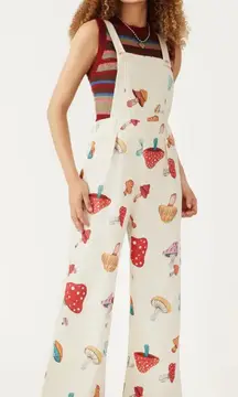 Cider Mushroom Corduroy Overall Jumpsuit Women Small Ivory Retro Hippie Academia