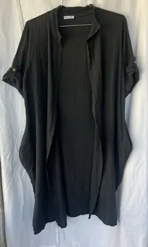 Meo Meli Linen Duster Cardigan Dark Grey Button Tab Sleeve Lagenlook Flow Italy