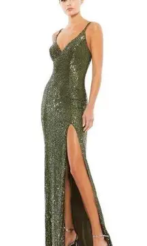 Mac Duggal  26443 Olive Green Scoop Back Sequin Tank Dress Gown 8 NEW