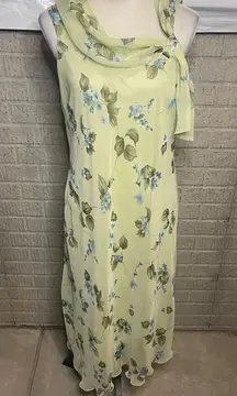 Believe Womens Light Green‎ Floral Draped Neck Y2K Midi Dress Size 16