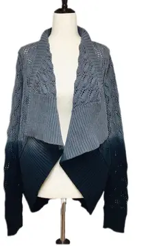 CHASER Gray Ombre Cocoon Cardigan‎ Chunky Knit Long Sleeve Cozy Casual Large New