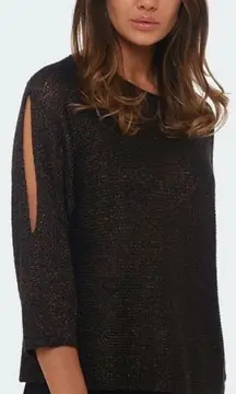 EILEEN‎ FISHER Petite Cut-Out Sweater Brown Copper