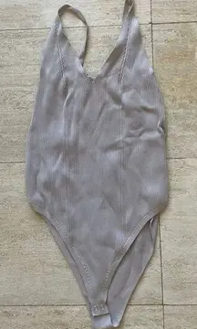 Wishlist Ribbed V-Neck Bodysuit Sleeveless Light Basic‎ Tank Leotard L