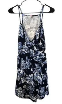 Route 3 Blue Floral Sleeveless Racerback One Piece Shorts Romper Women Sz M