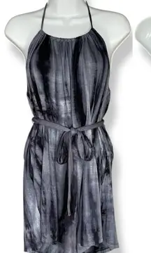 NWT Lulus Romper Halter Neck‎ Shorts Tie-Waist Tie-Dye Backless Size Medium Gray
